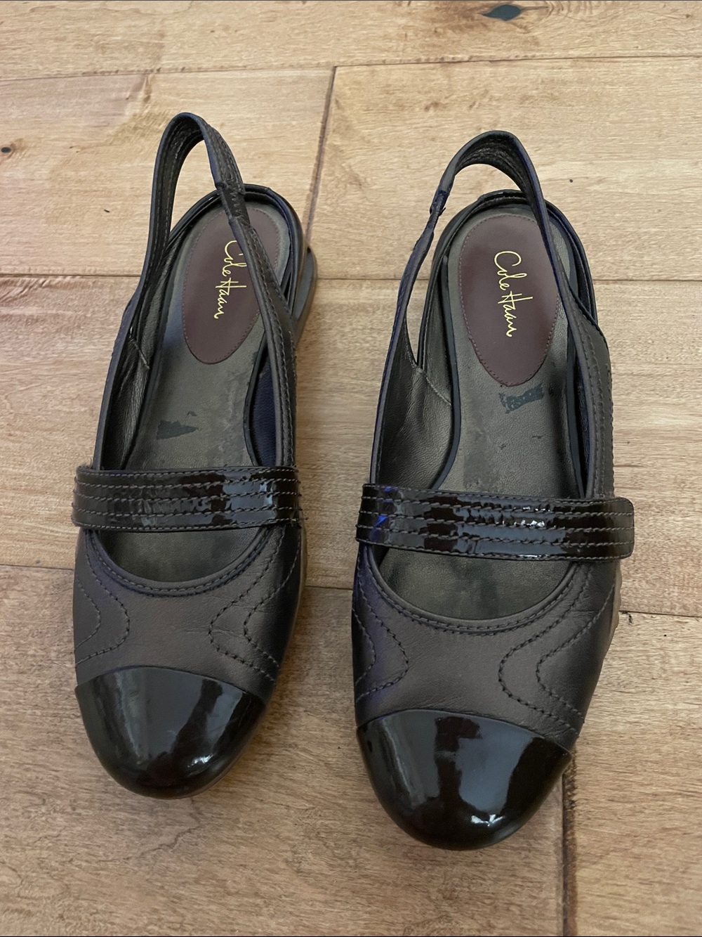 Cole Haan Black Patent-Toe Slingback Mary Jane Mules